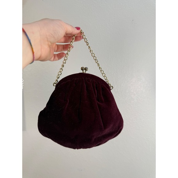 Unbranded Handbags - Vintage Style Burgundy Velvet Kiss Lock‎ Evening Bag Gold Chain Handle Clutch